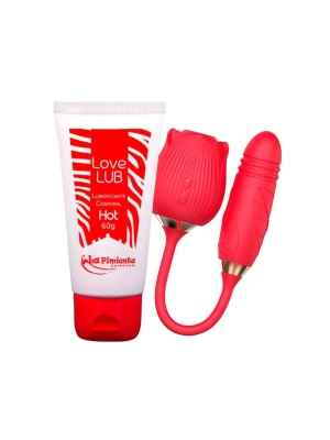 imagem do produto Kit com Sophie Vibrador Formato de Rosa e Love Lub Hot Lubrificante Corporal