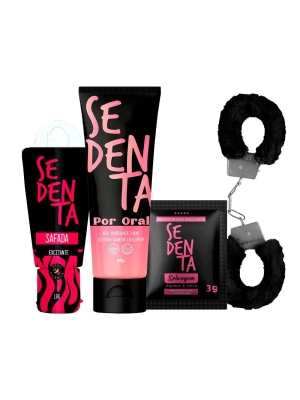 imagem do produto Kit com Sedenta por Oral Lollipop Sedenta Safada Sachê Sedenta Selvagem e Algema Preta
