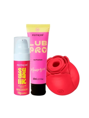 imagem do produto Kit com Babalub Lubrificante Beijável Rosa Estimuladora de Clitóris e Sugalik Sugador Líquido