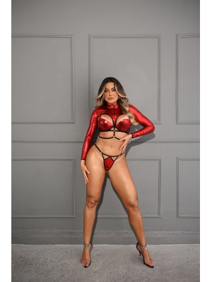 imagem do produto Conjunto de Lycra Metalizada com Sutiã, Calcinha e Bolero com Zíper