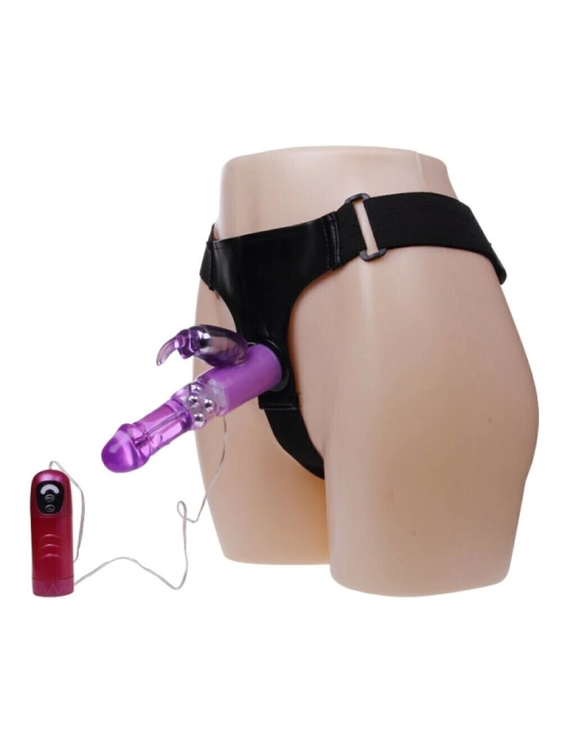 Cinta Peniana com Vibrador Rotativo 7 Vibrações e Estimulador Clitoriano